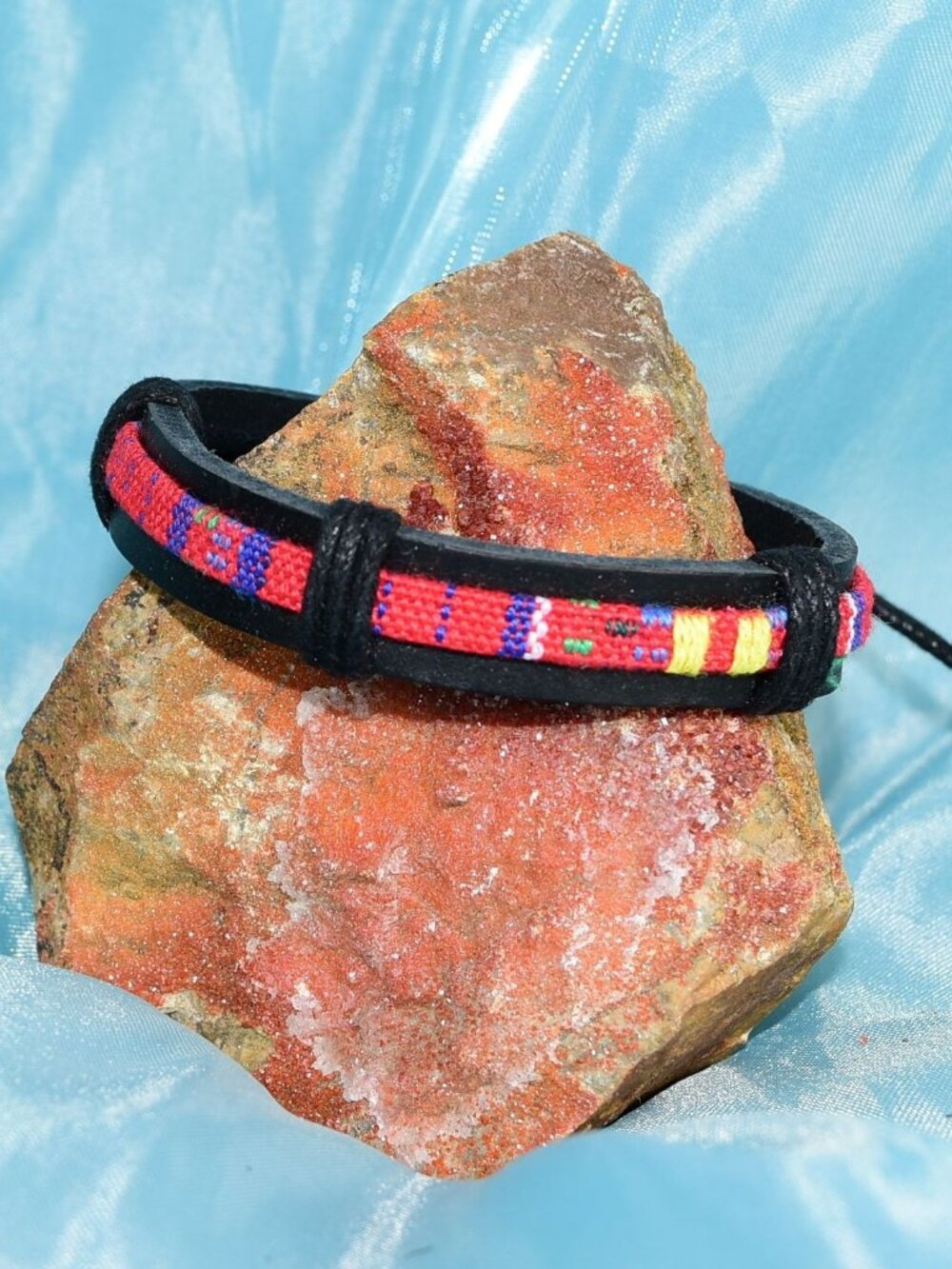 Azete Tapestry Sliding Tie Bracelet Black Red Multicolor Womens Gift Boxed